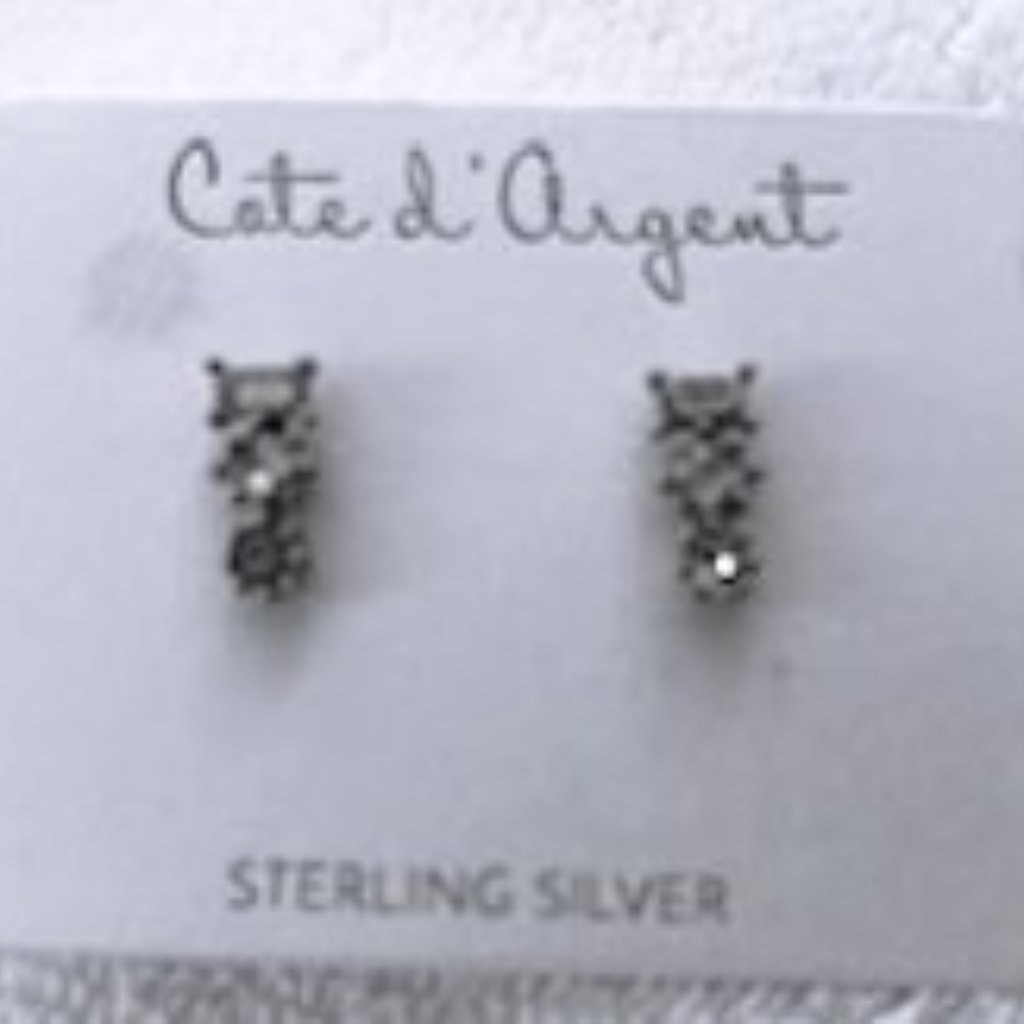 Cote D'argent Sterling Silver 3-Stone Pierced Earrings Nwot